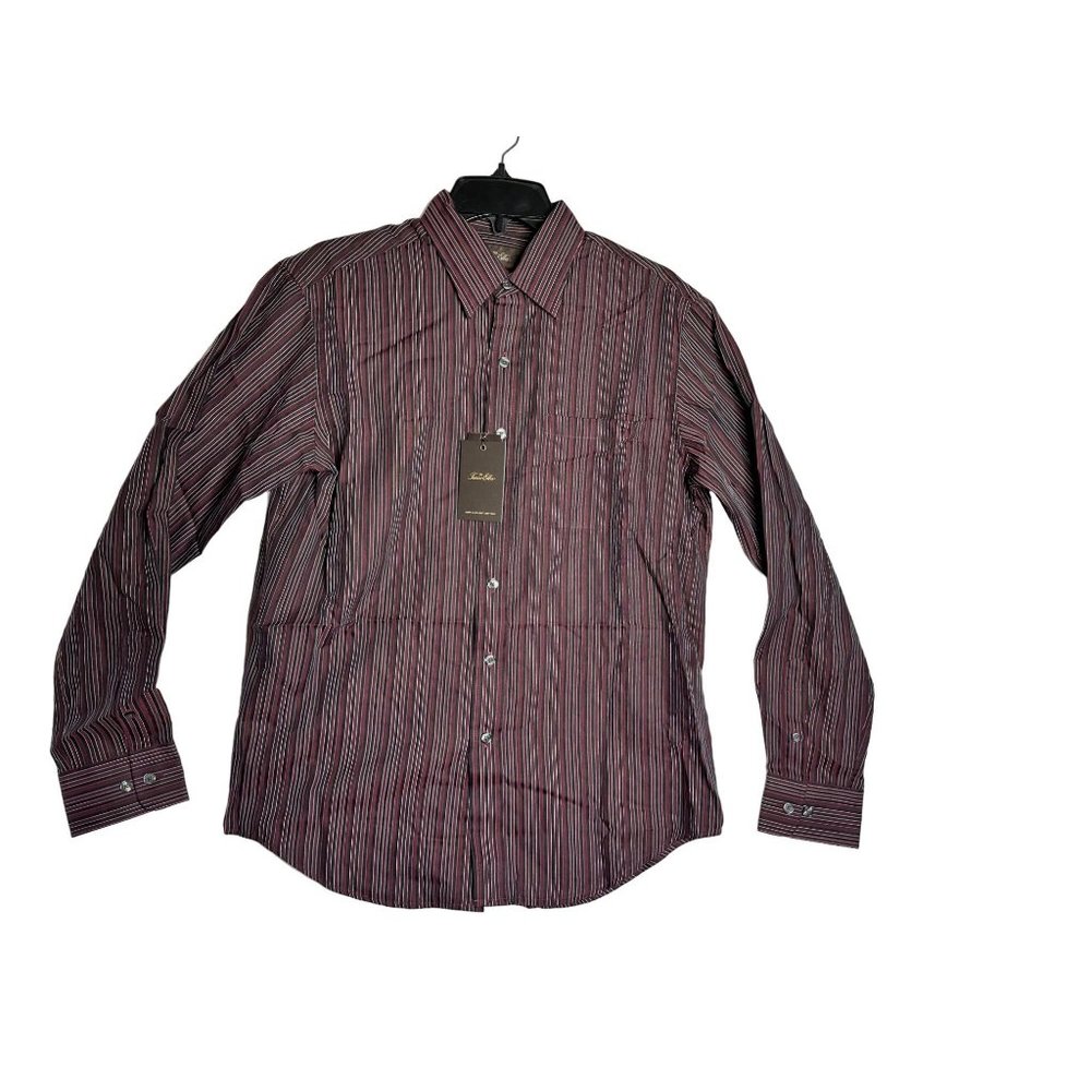 Tasso Elba Men's Button Front Shirt Long Sleeve Red Stripe Small